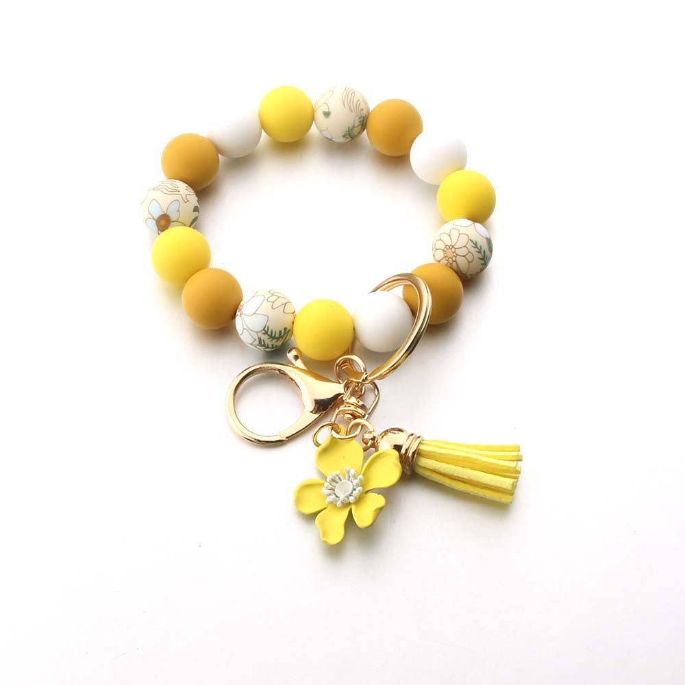 Wholesale Silicone Leather Tassel Sunflower Keychain