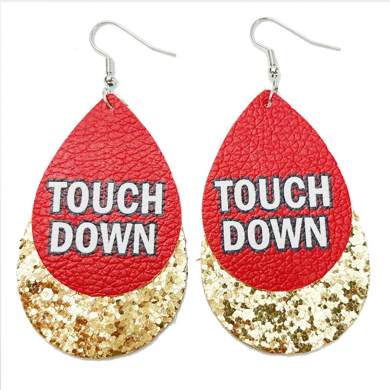 Wholesale 2 Pair/Pack Sports Rugby Field Cheer Leather Drop Shape Double Layer Earrings