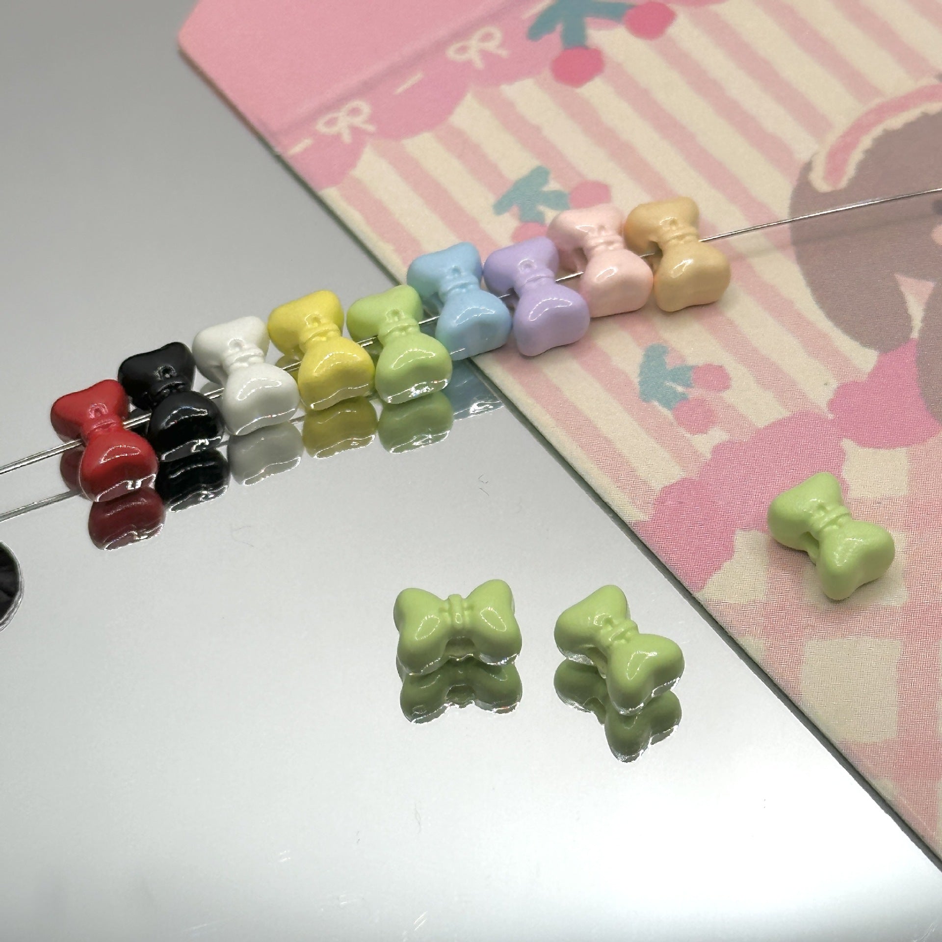 Wholesale 10pcs Mini Bow Separated Beads Colorfulful Painted Alloy Loose Beads Handmade DIY