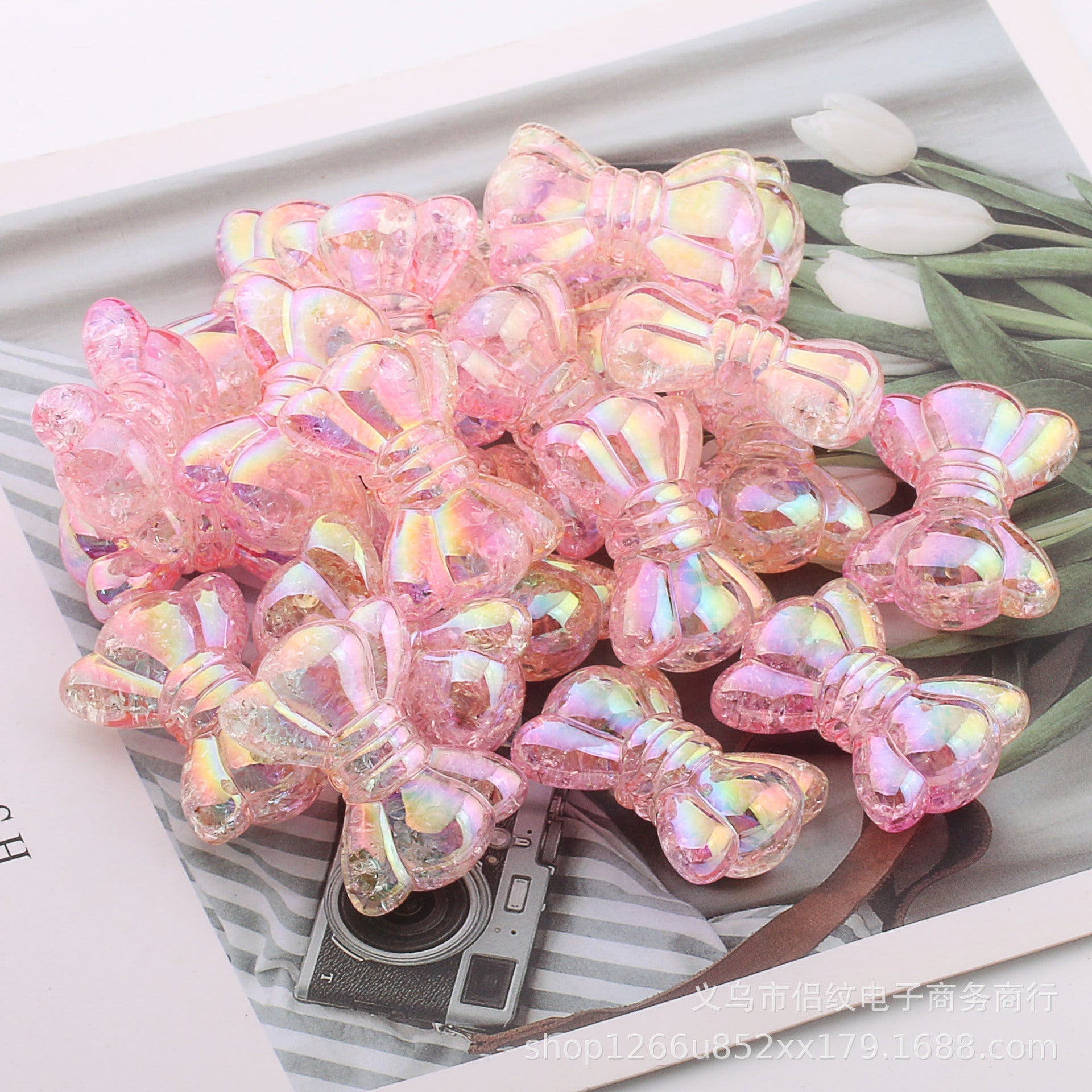 Wholesale 100PCS  Acrylic Gradient Burst UV Plated Color Bow Beads