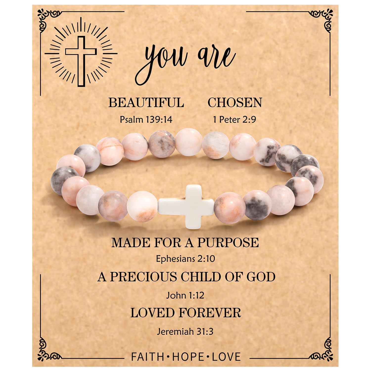 Wholesale Pink Zebra Stripe Amethyst Cross Bracelet