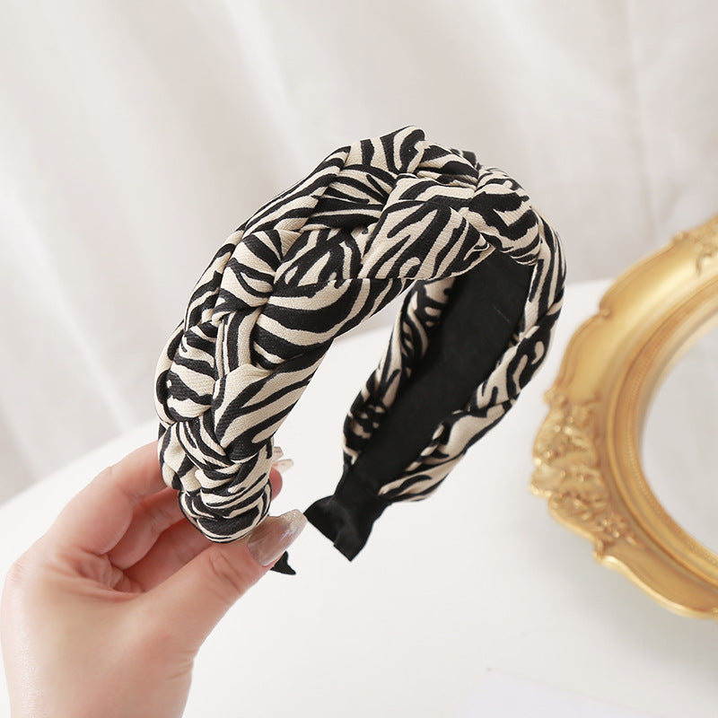Wholesale Leopard Print Twist Fabric Braided Wide-brimmed Headband