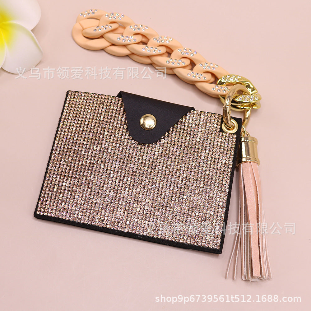 Wholesale Diamond Card Holder Acrylic Bracelet Key Ring Coin Purse ID Bag Key Chain