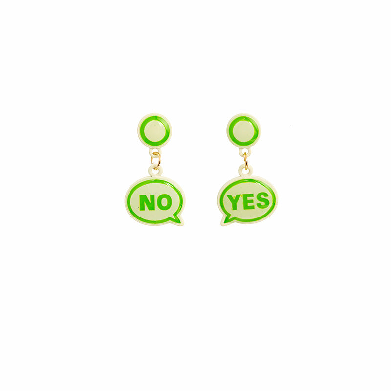 Wholesale Silver Needle Simple Dialogue YES NO Earrings