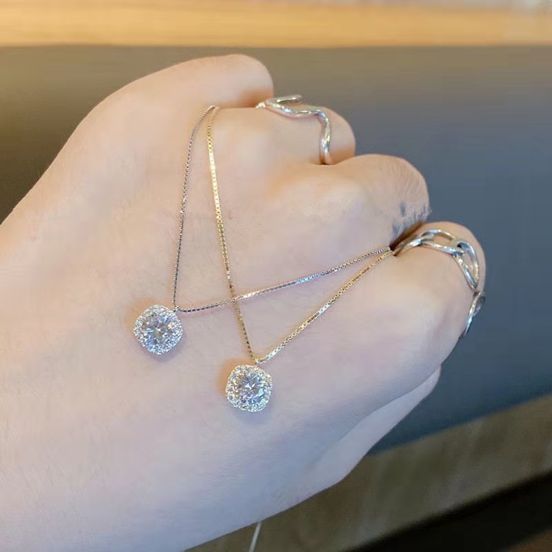 Diamantes cuadrados al por mayor collares de plata esterlina