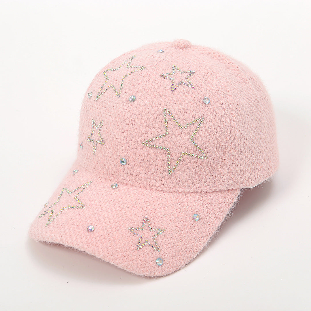 Wholesale Autumn and Winter Five-pointed Star Rhinestones Plush Baseball Cap