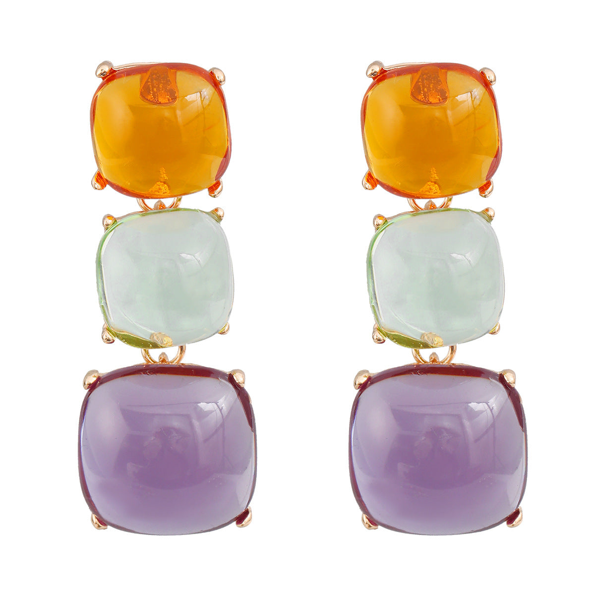 Wholesale Geometric Multi-layered Square Alloy Resin Earrings