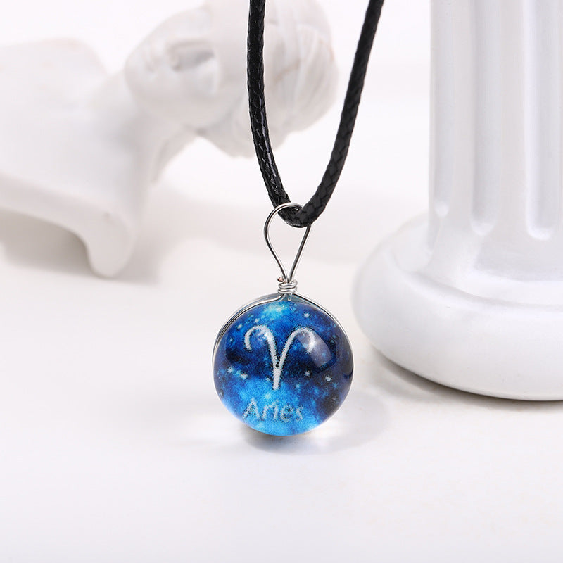 Wholesale Starry Sky Glowing Zodiac Sign Pendant Glass Forest System Fresh Clavicle Chain