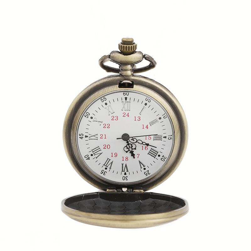 Wholesale Flip back retro Roman numerals laser logo engraved pocket watch