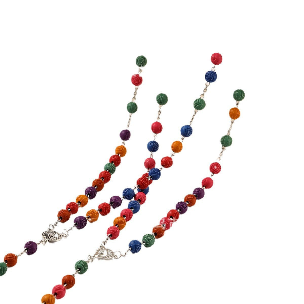 Wholesale 8mm mixed color rose bead cross rosary necklace