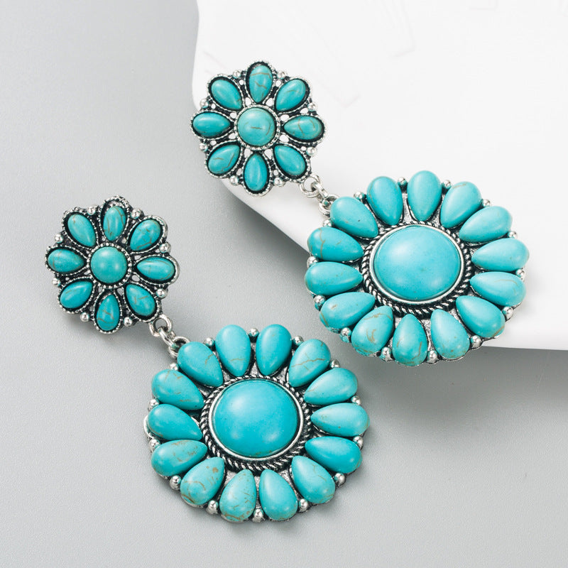 Wholesale Vintage Turquoise Multi-layered Round Exaggerated Earrings