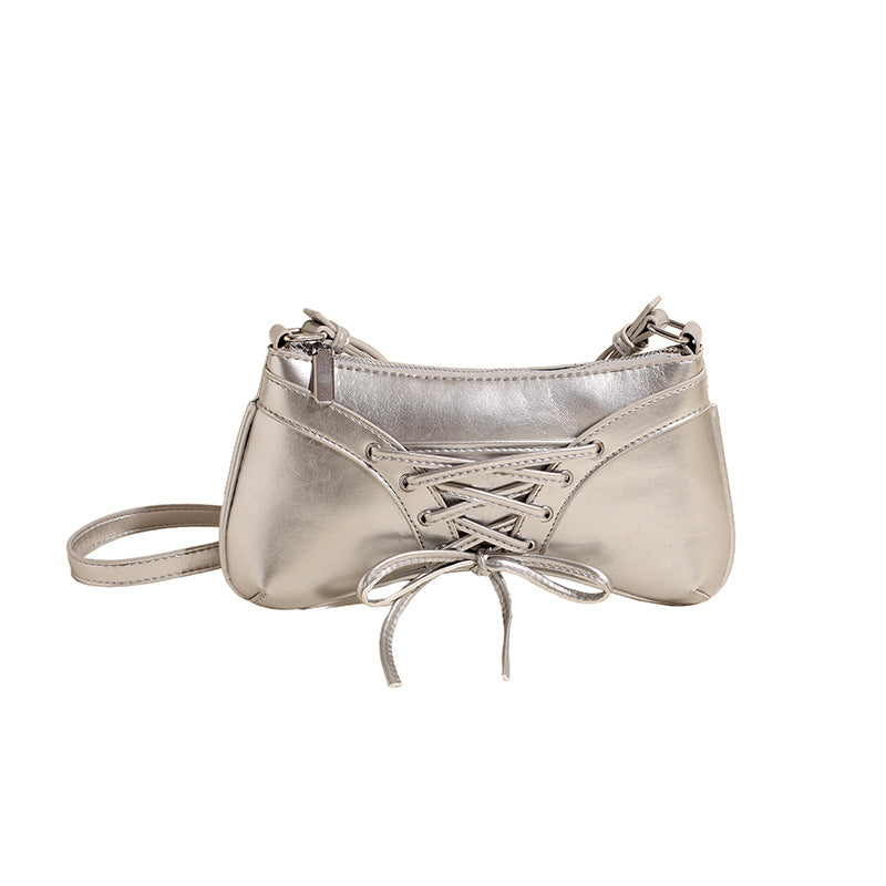 Wholesale Cross Strap Drawstring Shiny Pleated Bow Shoulder Bag