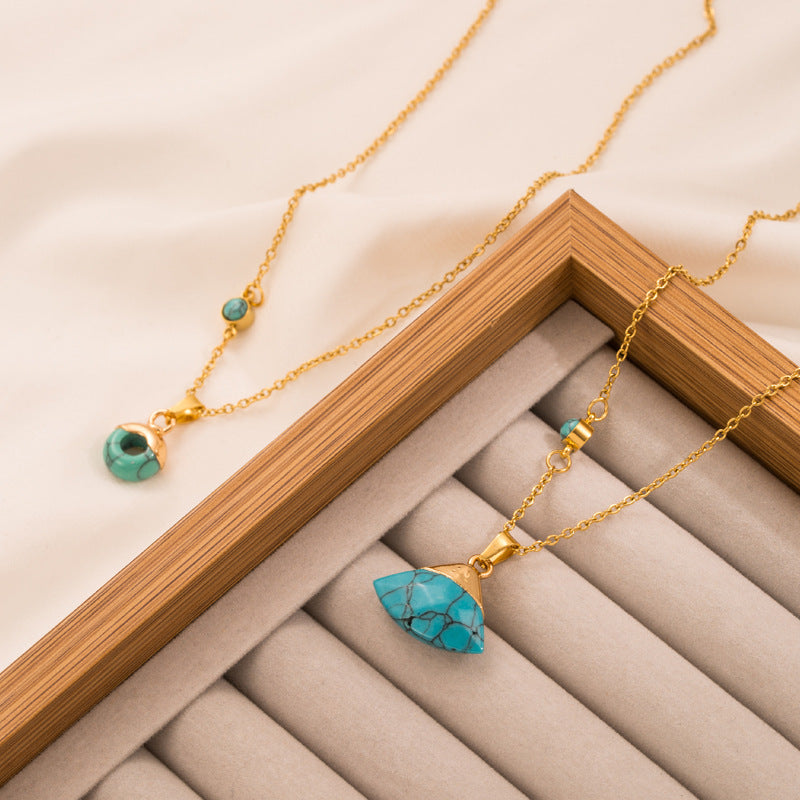 Wholesale Trendy Stainless Steel Retro Turquoise Titanium Steel Clavicle Chain