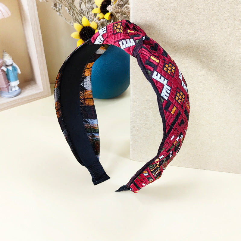 Wholesale Ethnic Style Embroidery Knot Fabric Hair Hoops