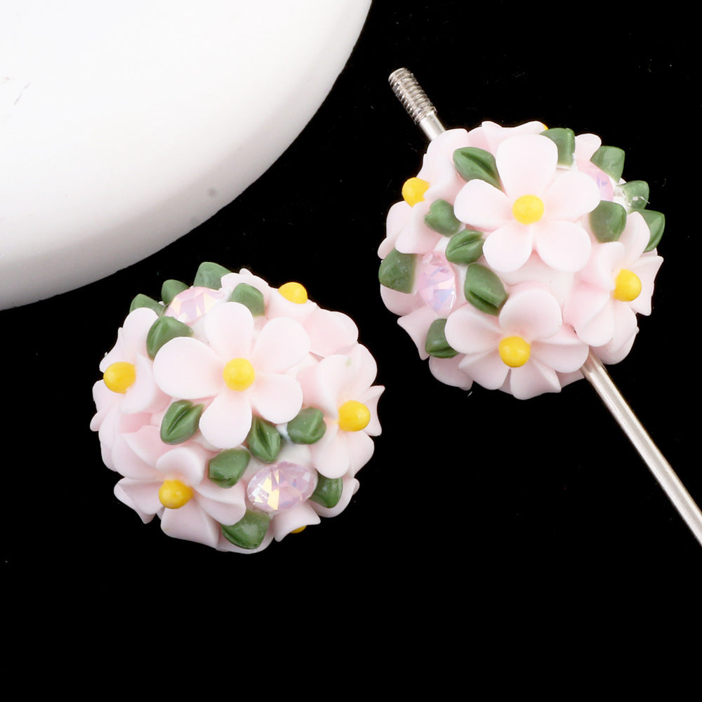 Wholesale Camellia Fresh Green Leaf Flower Balls Can Thread Straight Holes DIY Beads