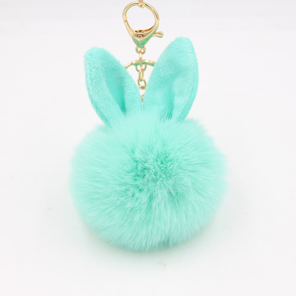 Wholesale Cartoon Rabbit Ear Plush Keychain With Fur Ball Light Blue Pendant Bag Charm And Car Key Accessory