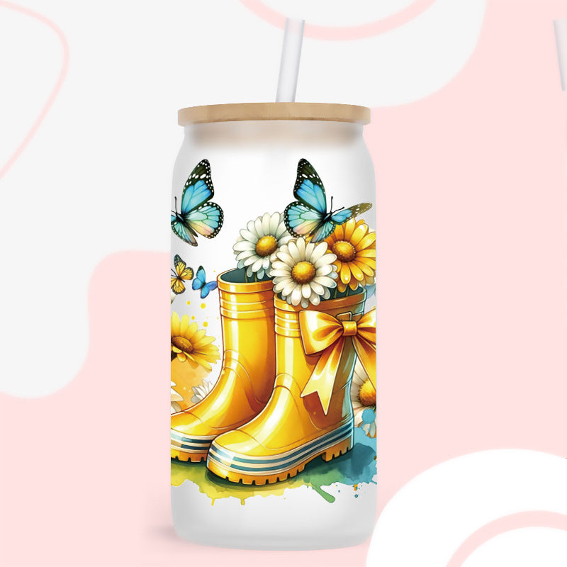 Wholesale Flower Butterfly Cat 16oz Cup UV DTF Wraps