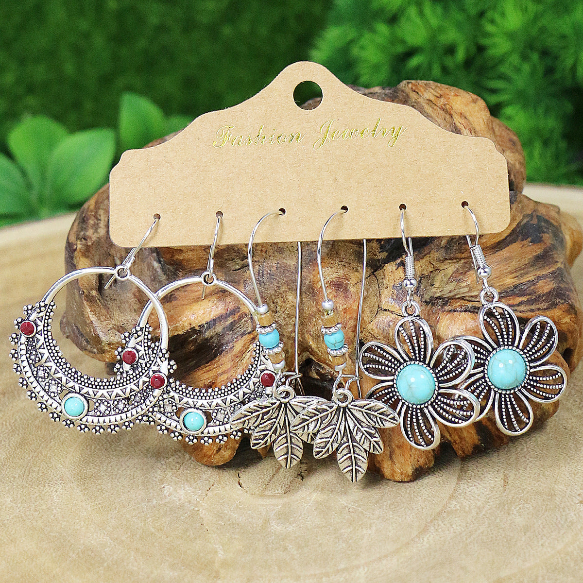 Wholesale Bohemian Tassel Flower Hollow Vintage Leaf Alloy Earrings