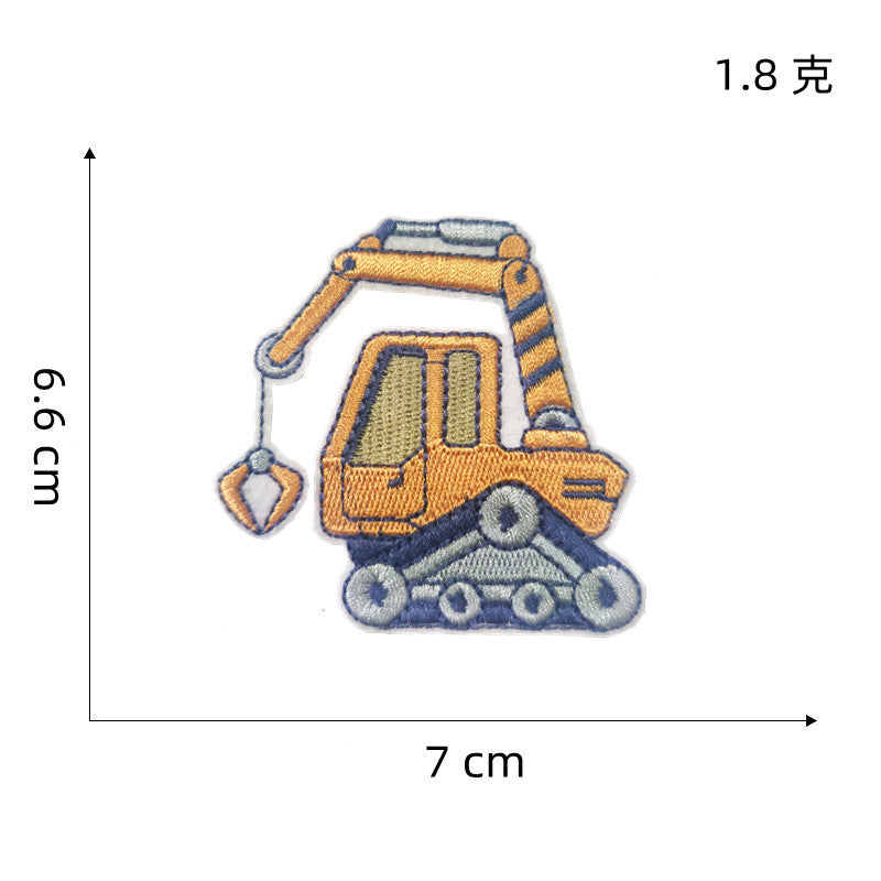 Wholesale Excavator Cartoon Embroidered Patch Polyester Iron On Sewing Craft Clothing Decoration Boutique Resale Accessory