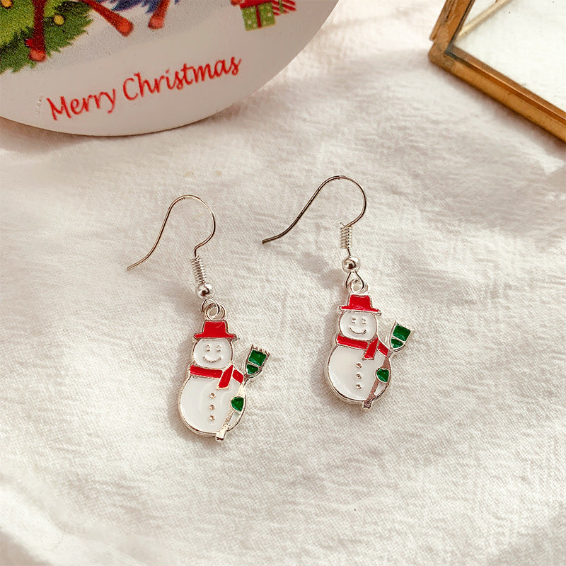 Wholesale Christmas Silver Needle Studded Diamond Oil Drip Asymmetric Tassel Earrings