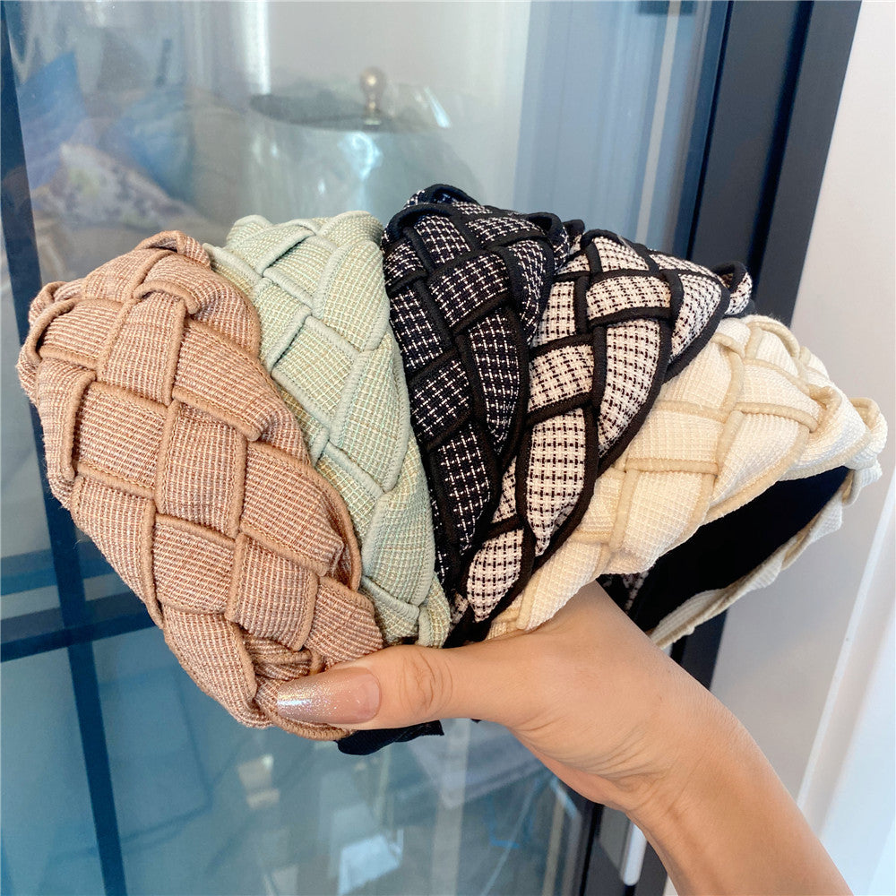 Wholesale Autumn and Winter High Skull Wide Edge Braided Houndstooth Headband