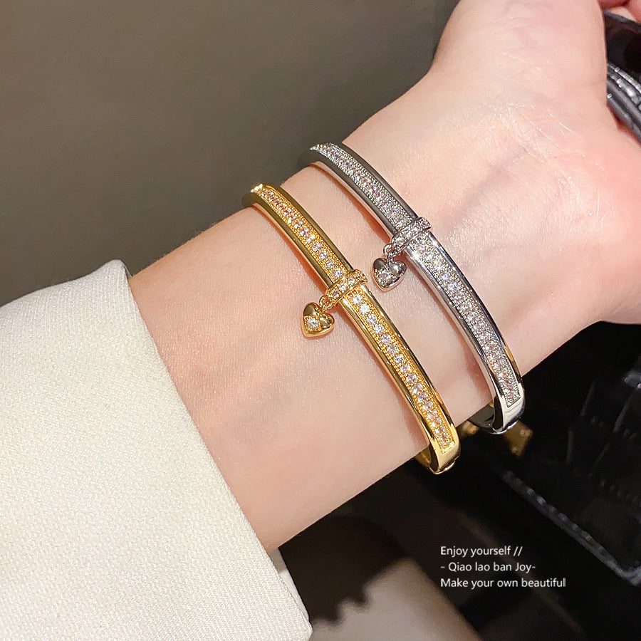 Wholesale genuine gold electroplated zircon heart-shaped buckle bracelet