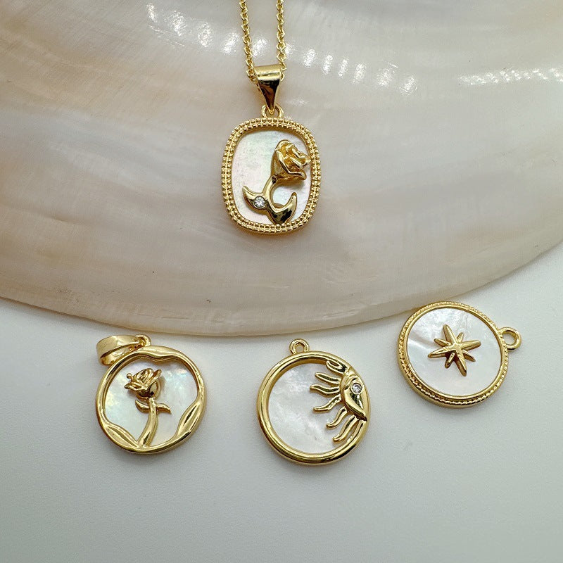 Wholesale 18K Copper Gold Plated Handmade Natural Shell Abalone Rose Eight Pointed Star Sun Pendant