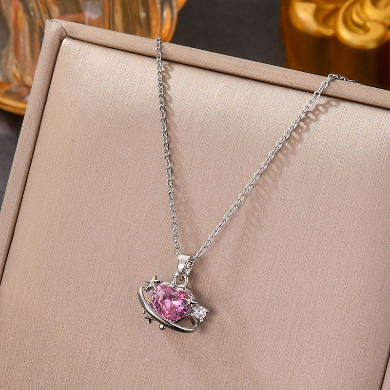 Wholesale Silver titanium steel necklace with powder zirconium inlay