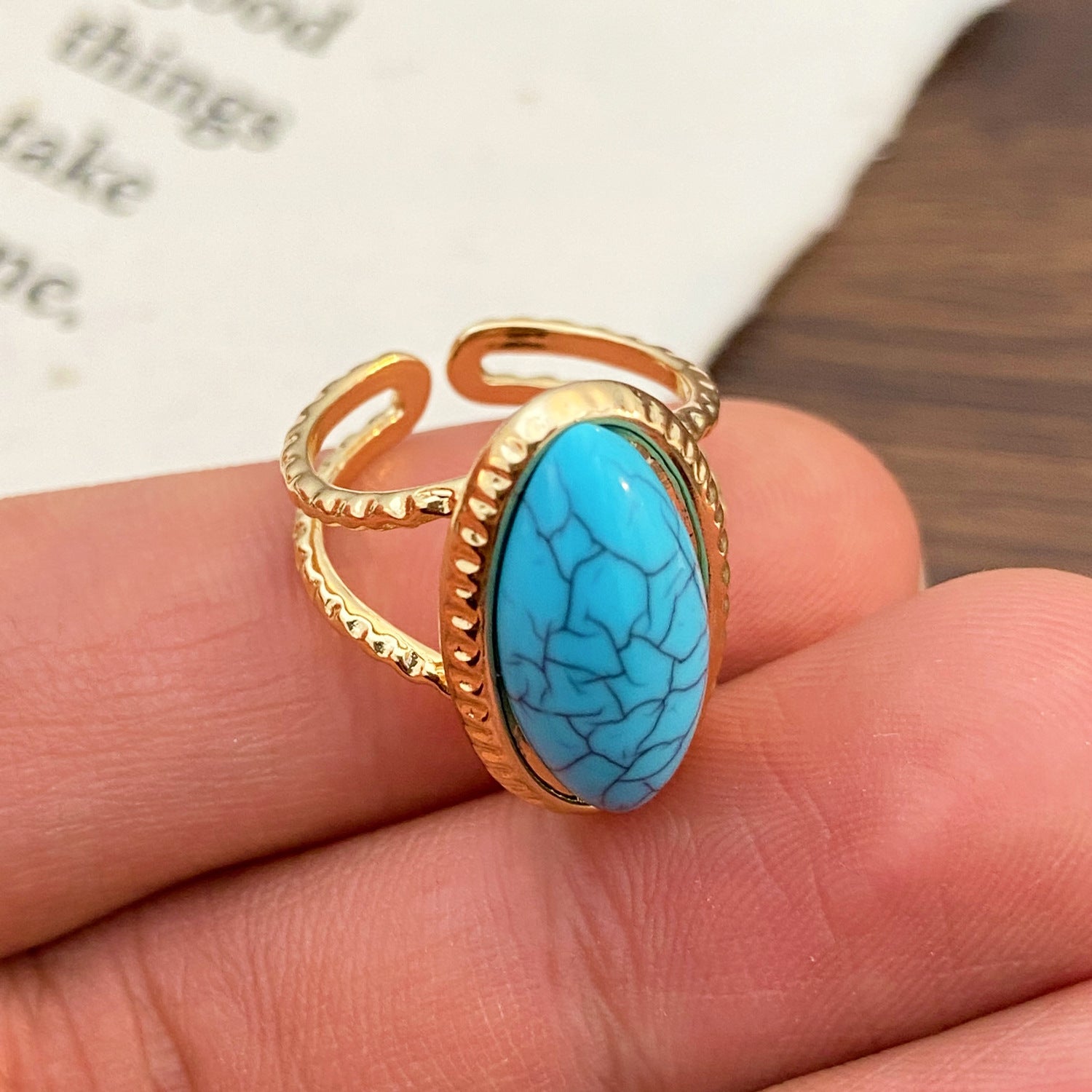 Wholesale Vintage Turquoise Tiger' s Eye Open Ring