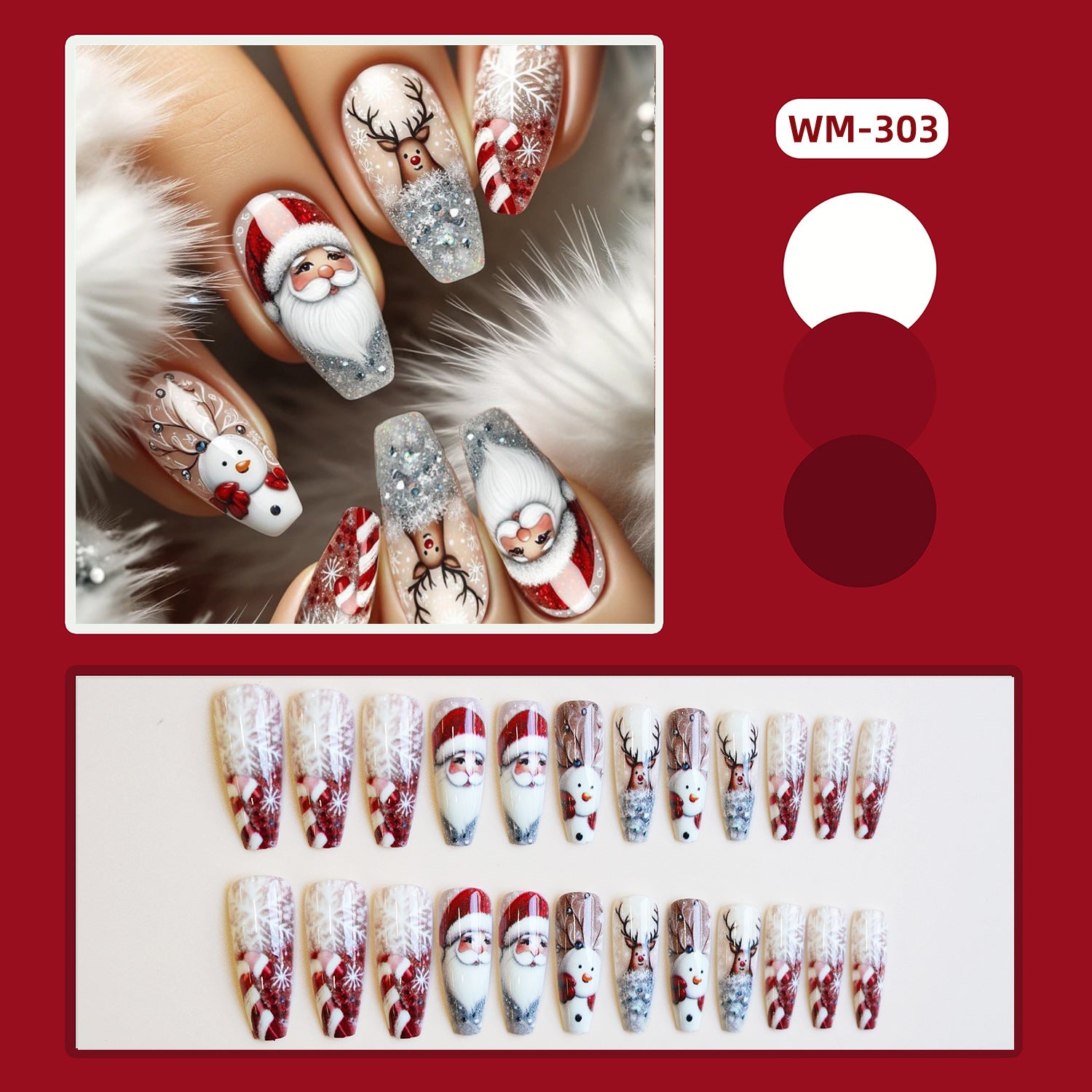 Wholesale ice crystal Christmas false nails long T wear nail stickers