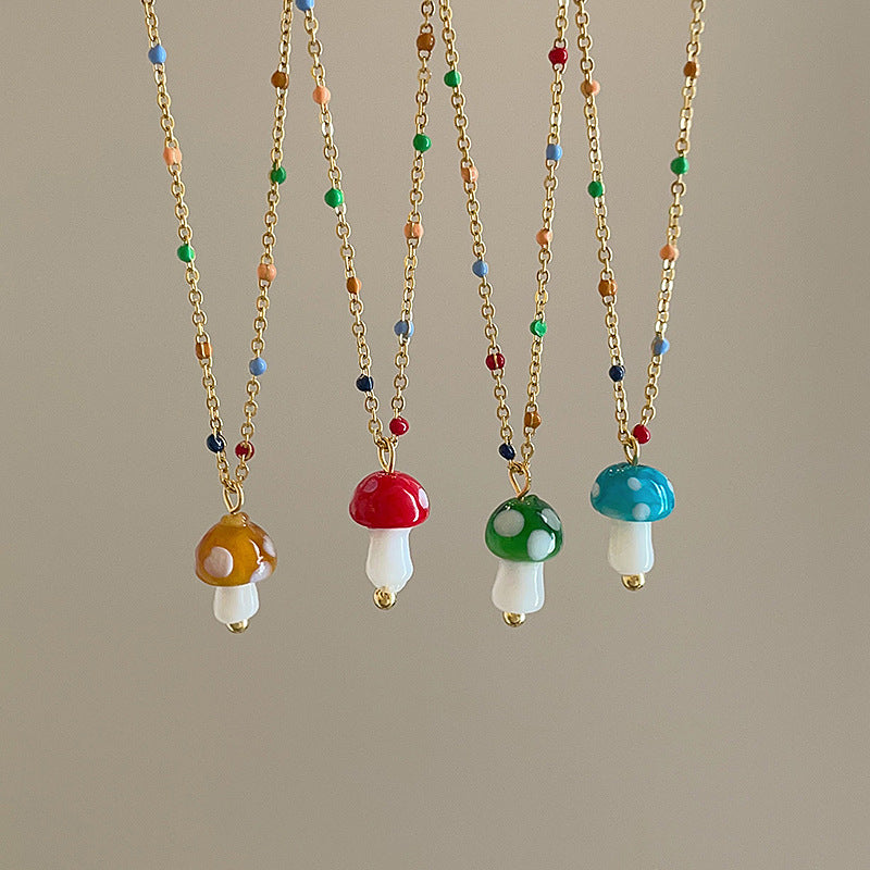 Wholesale Colorful Sugar Bean Glaze Mushroom Pendant Necklace