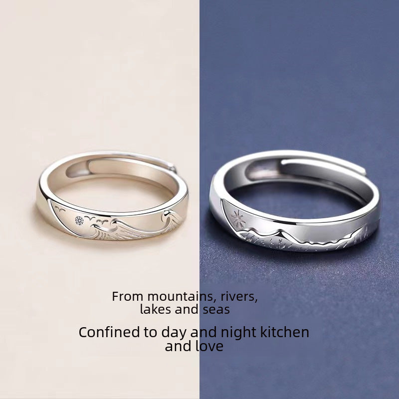 Wholesale Lotus New Style Mountain Oath Sea Vow Couple Rings A Pair Women's Men's Plain Ring Niche Wedding Ring Valentine's Day Gift