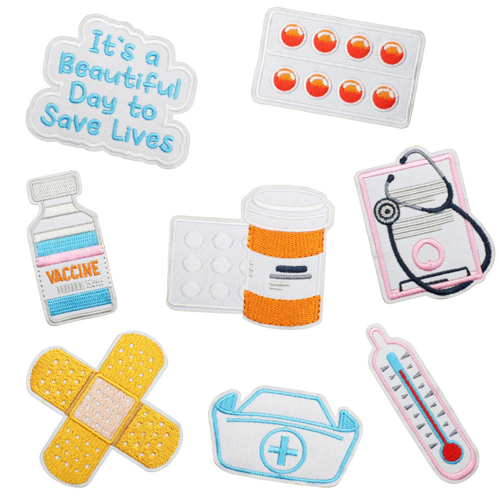 Wholesale Modern Red Blue Medical Rescue Team Embroidered Patches Cartoon Stethoscope Polyester Clothing Decoration Gift