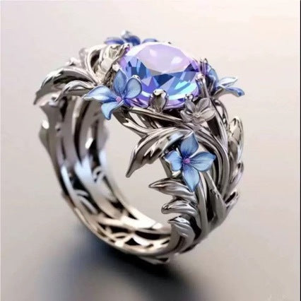 Wholesale  Iris Enamel Oil Ring Colorful Zircon  Alloy Ring