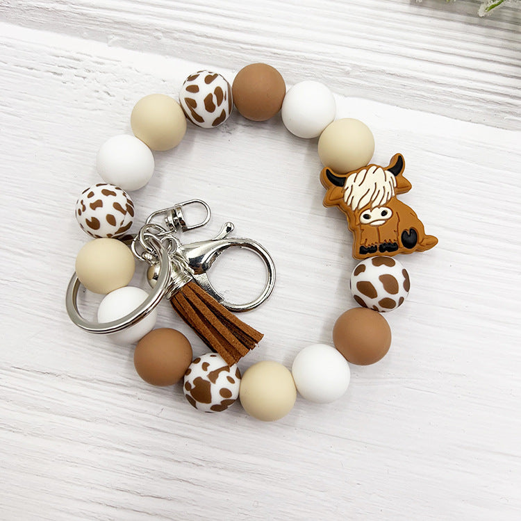 Wholesale Cartoon Small Animal Yak Silicone Beaded Bracelet Short Tassel Keychain