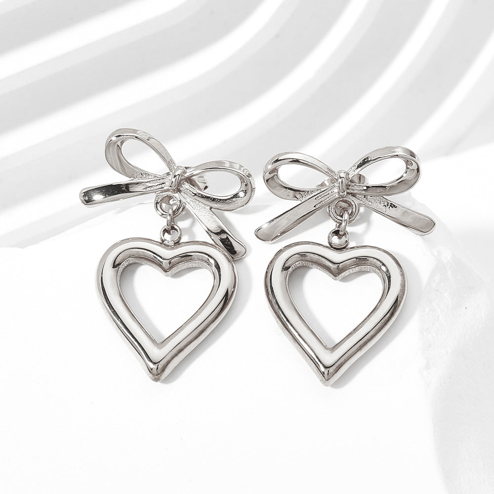 Wholesale Hollow Bow Heart Stainless Steel Earrings