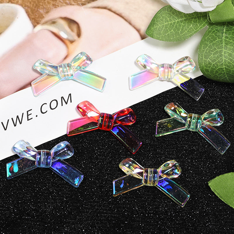 Wholesale 100pcs Acrylic Color Plated Transparent Bow Jewelry Accessories Beads
