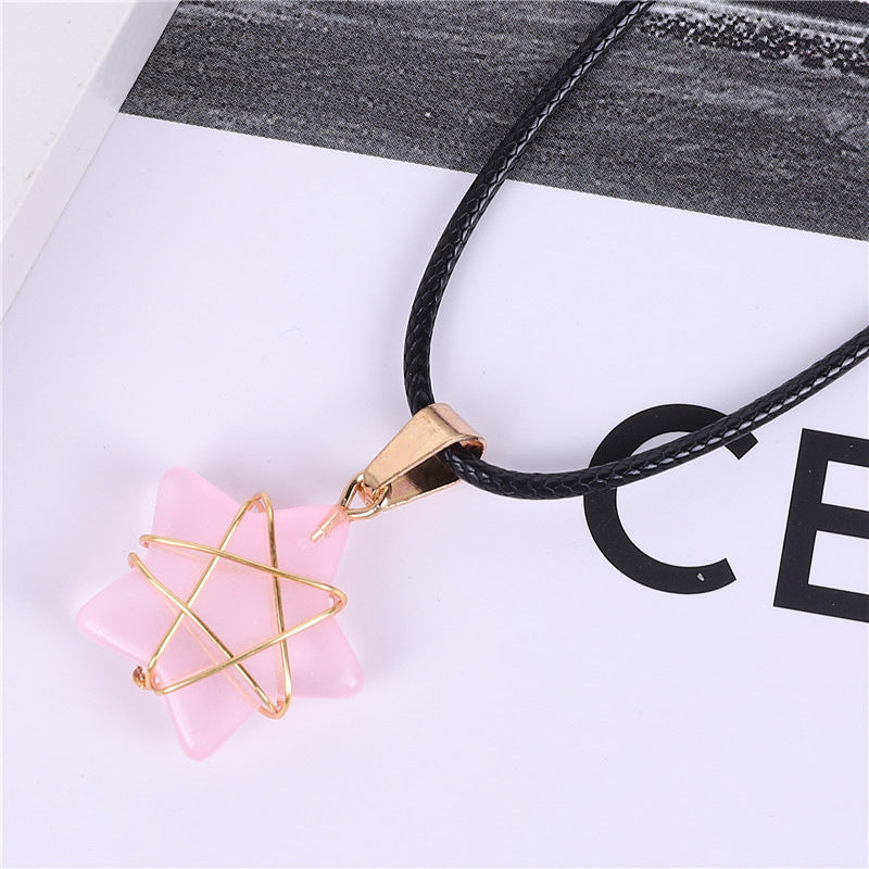 Wholesale Crystal Multi-color Gold Thread Five-pointed Star Necklace