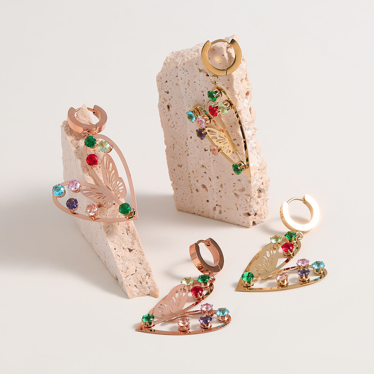 Wholesale Stainless Steel Vintage Love Butterfly Diamond Earrings