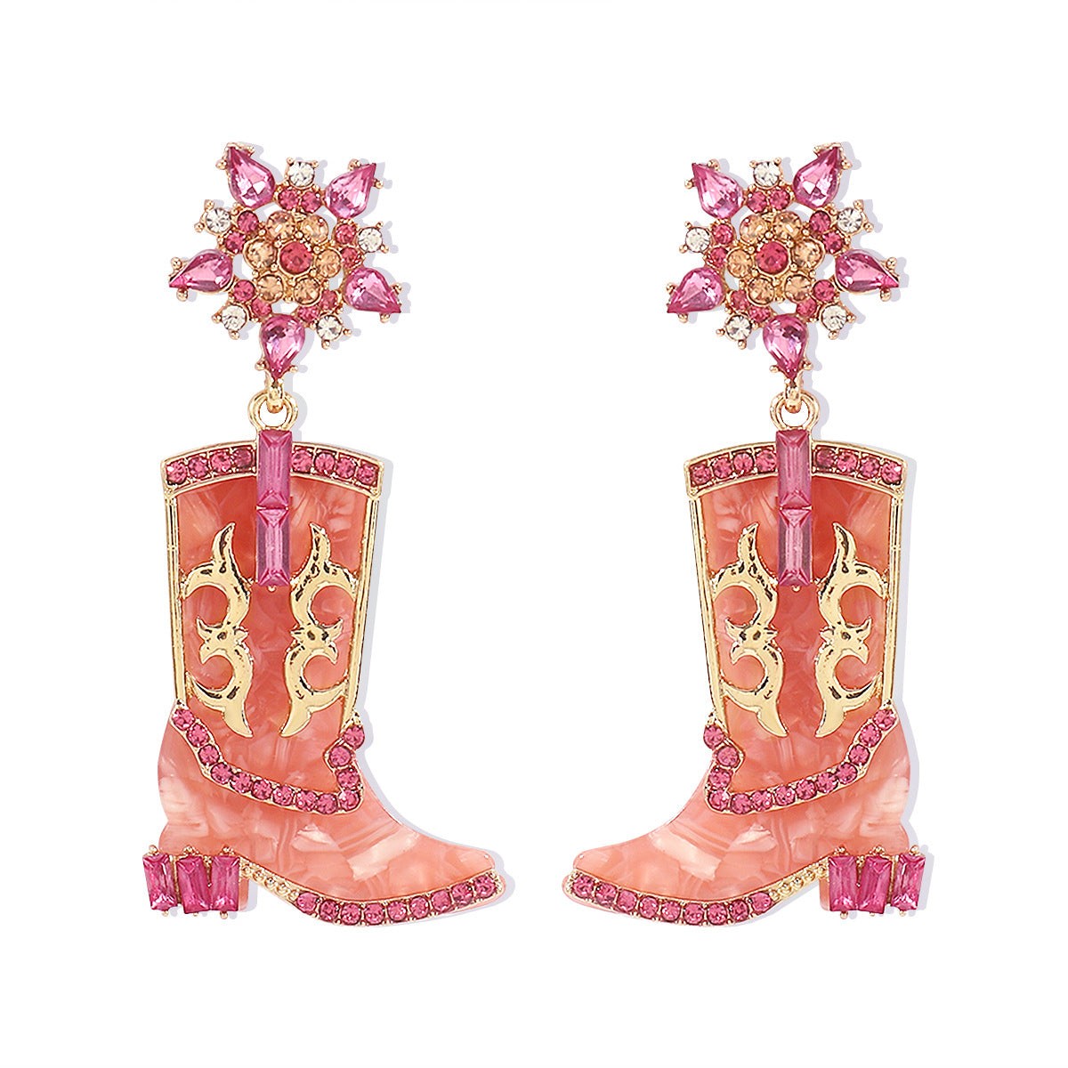 Wholesale Western Cowboy Style Boots Diamond-Drip Oil Independence Day Earrings