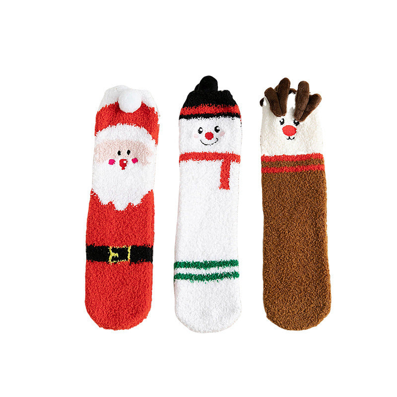 Wholesale Christmas Winter Hair-free Cute Elk Santa Coral Fleece Socks