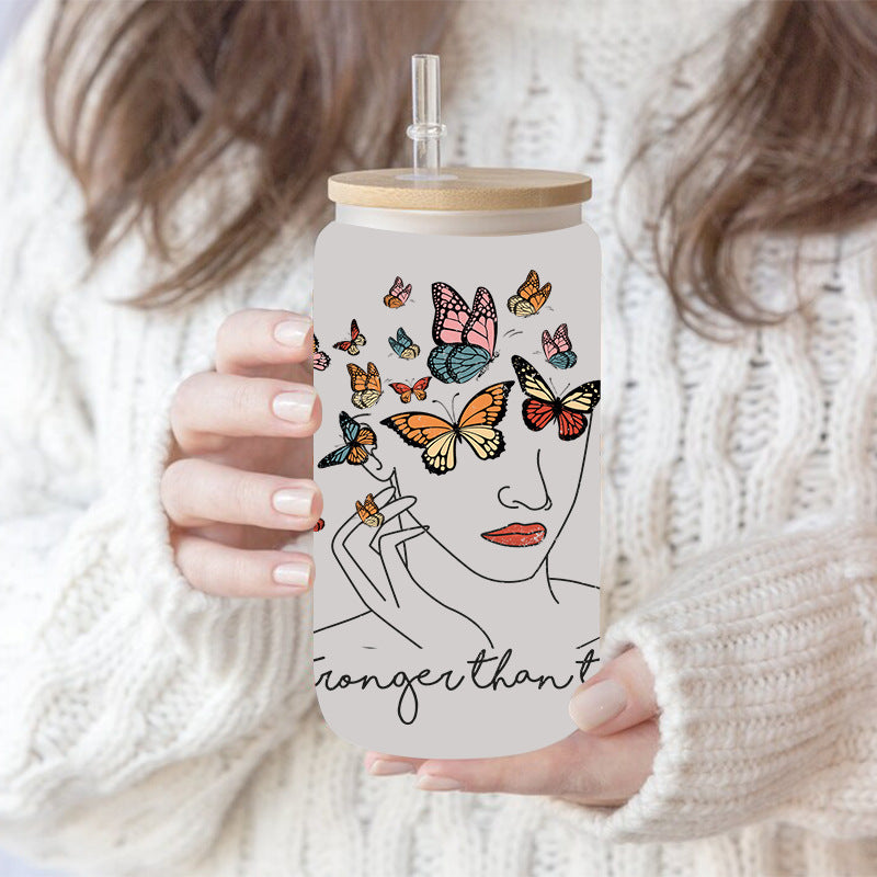 Wholesale Colorful butterfly letters  16oz Cup UV DTF Wraps