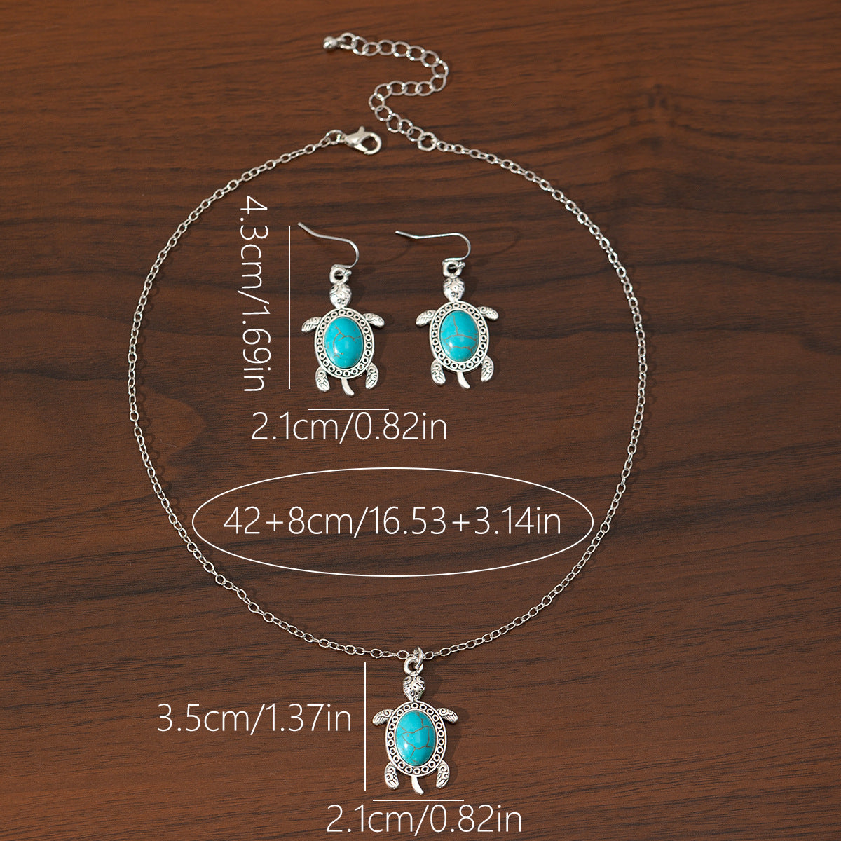 Wholesale Bohemian Turquoise Turtle Earring Necklace Set