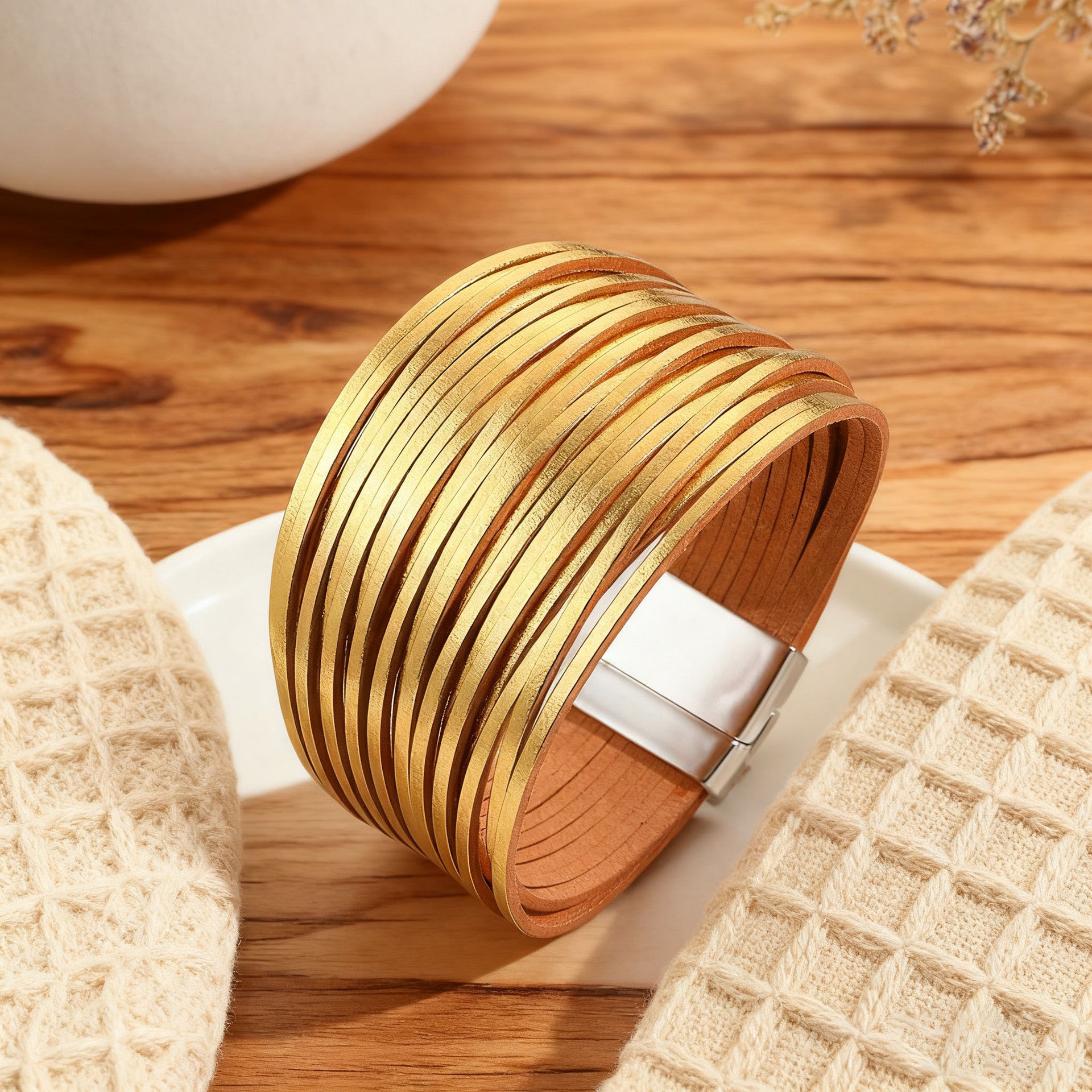 Wholesale Color-blocked embossed  Layered Bracelet Set