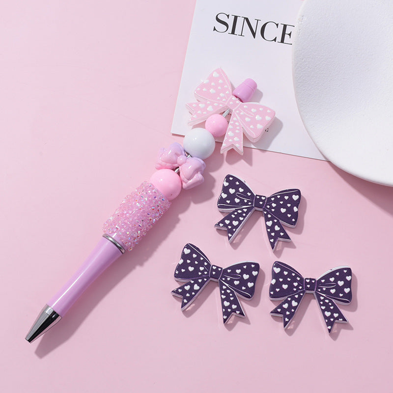 Wholesale 10pcs beaded pen beads UV lace bow milk pattern printed beads