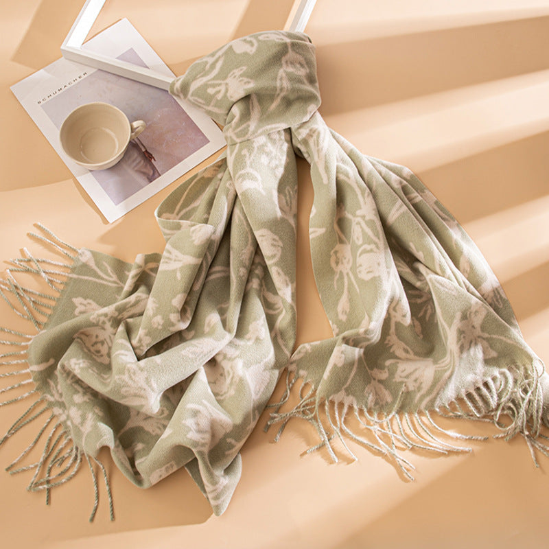 Wholesale Korean Version Sweet Girl Style Printed Warm and Thick Imitation Cashmere Scarf