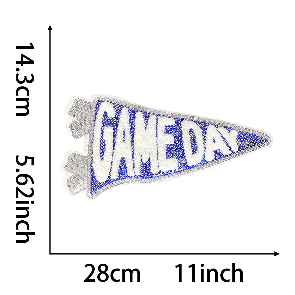Wholesale Boutique Large Triangular Game Day Glitter Embroidered Patch Orange Iron On DIY Applique Fashion Accessory