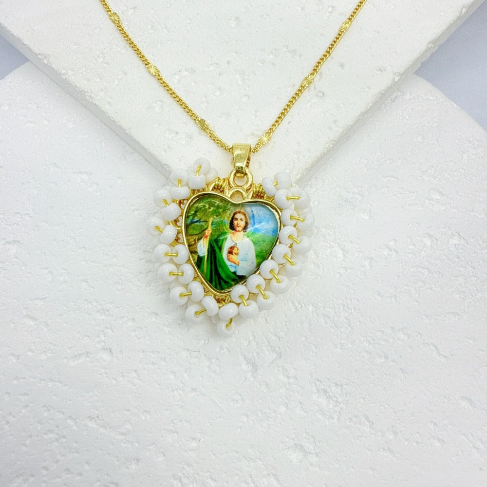 Wholesale Golden Rice Bead Love Pendant heart necklace