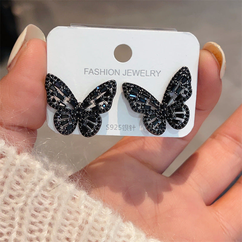 Wholesale S925 Silver Needle Three-dimensional Butterfly Electroplating Earrings