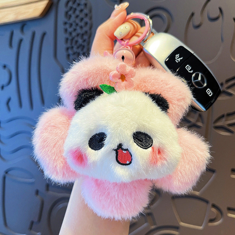 Wholesale Flower Plush Panda Head Keychain